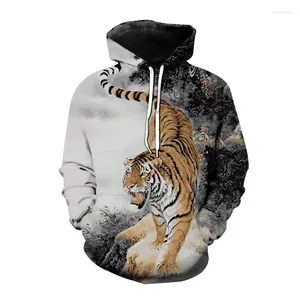 Herrtröjor 2024 män tiger hoodie höst mode 3d intressant landskap tryck lös tröja långärmad tröjor huvtröjor