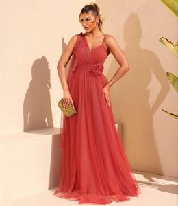 A-line veckade golvlängd prom klänningar mantel de soiree spaghetti rem med handgjorda blommor kvinnor maxi dess 326 326