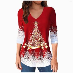 Women's T Shirts 2024 Christmas Long Sleeve 3D Printing Santa Claus Fashion Snowflake O-Neck Raglan Tree Camo Top