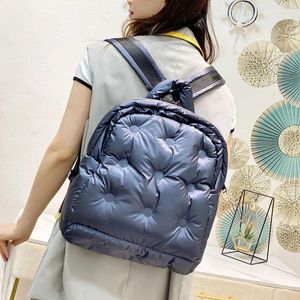 School Bags 2024 Women's Fashion Backpacks Down Computer Backpack Autumn Winter Style Korean Space Cotton Solid Color Bag