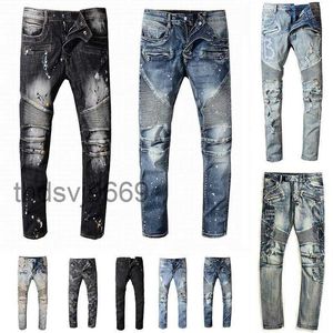 Projektanci dżinsy męskie w trudnej sytuacji Rowerzysty motocyklisty macierzyńskie spodni Matters Slim Fit Bikers Dżins dla mężczyzn Mass Mans Black Pants Pour Hommes 9fbj