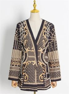 Trench Womens Coats Yıllar Erken Sonbahar Kış Koleksiyonu Katlar Şık kadın telli boncuklar Blazer Uzun Kollu V yaka Vintage İnciler Nakış Lüks Palto