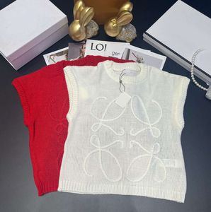 T-shirt da donna Loewee Maglioni Moda Donna Maglione lavorato a maglia Gilet 2023ss Primavera Autunno Corto Allentato Vintage Senza maniche O-Collo Pullover Capispalla femminile Loewe Top