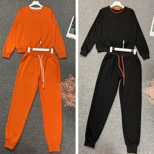 2024 moda feminina com capuz casual primavera manga longa calças superiores define algodão casual esportes conjunto clássico cor laranja designer de luxo