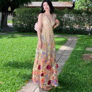 Casual Dresses Tingfly Designer Fashion Hight Quality Embrodery Flower Applicantes A Line Long Summer Party Dinnger Elegant Lady Dress