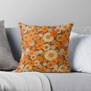 Travesseiro 70s Retro Margaridas Vintage Flower Power Laranja e Marrom Boho Lance Capas de sofá para casos de sala de estar