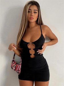 Casual Dresses Ladies Y2k Fashion Black Spaghetti Strap Dress Women Sexig backless Camisole Bodycon Elegant Slim Mini Party Clubwear