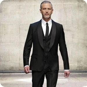 Men's Suits Black Shawl Lapel Single Breated 3 Piece Jacket Pants Formal Wedding Blazer Elegant Male Clothing Slim Fit Handsome Dinner Set