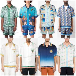 24ss Новая пляжная рубашка Casablanca Hawaii для мужчин и женщин Новая атласная рубашка с короткими рукавами с пейзажем острова осознанных снов CASABLANCA