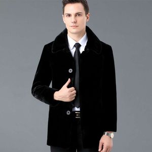 Winter Mink Fur Coat Mens متوسطة الطول زر الطرة الدفء أعلى IX7E