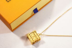 Monogram Gold Trunk Lock Chain Necklace Designer