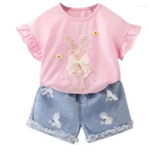 Set di abbigliamento Vestiti estivi per ragazze Camicie Pantaloncini di jeans 2 pezzi Vestito di moda in cotone per bambini Bambini Abbigliamento per bambini 0-4 anni