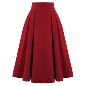 Skirts Women's Solid Colour Casual Fashion High Waisted Button Pleated Half Skirt Versatile Mid Length A Line Body
