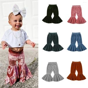 Trousers Lioraitiin 0-6Years Girls Velvet Bell-Bottoms Baby Children Long Flared Casual Elastic Waist Pants For Kids