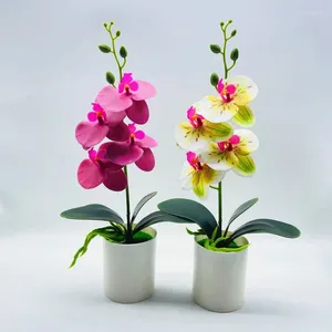 Dekorative Blumen Künstliche Bonsai-Topf-Fälschungs-Orchideen-Blumenpflanze UV-beständiger Faux-Außen-Innenbereich für Balkon-Weihnachtsdekoration