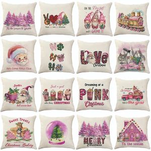 Almofada rosa série ano natal fronha para sofá capa de linho decoração de casa lance de árvore
