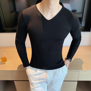 Top-Qualität Markenkleidung Männer Hochwertige Strickpullover / Männlich Slim Fit V-Ausschnitt Set Kopf Freizeit Strick-T-Shirt Plus Größe S-4XL 240125