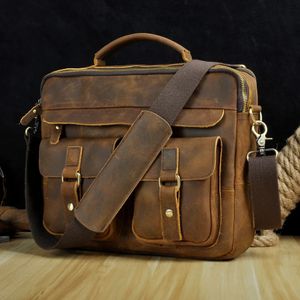 Leaokuu Men Real Leather Antique Style Coffee Porthage Business 13 Laptop Case Attacenger Bags Portfolio B207-D 240201