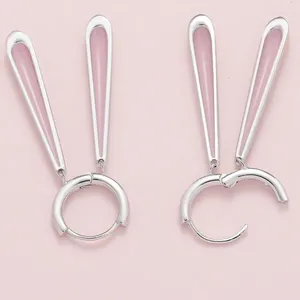 Dangle Earrings Fashion 925 Sterling Silver Pink Rabbit Ears For Women Girls Cute Party Birthday Gifts Jewelry