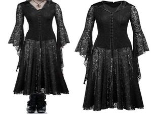 Sıradan Elbiseler Cadılar Bayramı Cosplay Kostümleri Korkunç Vampir Cadı Kostüm Kadın Ortaçağ Viktorya Maskeli Siyah Dantel İçi Boş Maxi D8403374