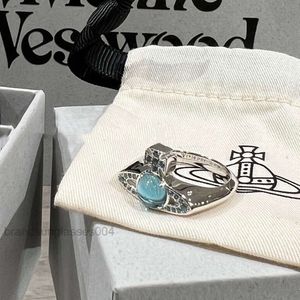 Designer Luxury Jewelry VivienenWestwoods Satellite Viviane Westwood 23 New Western Empress Dowager Aqua Blue Saturn Transit Bead Ring High Grade Earth Planet Gla