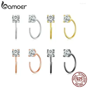 Stud Earrings Bamoer CZ 925 Sterling Silver Gold Plated Round Cubic Zirconia Hypoallergenic 4 Colors BSE862