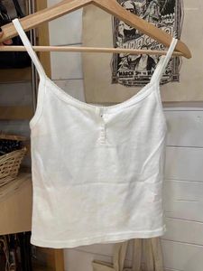 Womens Tanks Sweet Lace Trim Slim Crop Women Summer Sexy Sleeveless White Button Cotton Camisole Female Vintage Solid Cute Y2k Tank