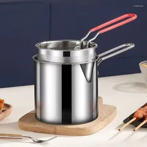 Pans 1300ML Deep Frying Pot Mini 304 Stainless Steel Kitchen Fryer With Strainer Tempura Pan Chicken Fried Cooking Tool