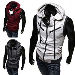 Herrtankstoppar 2024 Fashion Zipper Cardigan tröja Mens ärmlös huvvästjacka plus storlek S-4XL streetwear hoodies