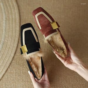 Dress Shoes Black Suede Women Shallow Pumps Square Toe Metal Buckle Espadrilles Slip On Spring Slinge Work Brown Chunky High Heels