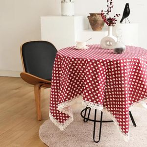 Table Cloth Freshing Love Heart Printed Cotton Linen Blending Lace Edged Home Decoration For Living Room Rectangle Tablecloth