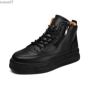 Botas botas de couro homem outono motociclista bota estilo explosivo britânico simples plataforma rendas-up zíper à prova de água resistente sapatos masculinos