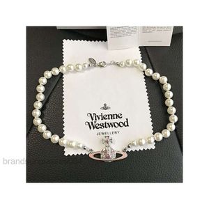 Designer Luxury Jewelry VivienenWestwoods Satellite Viviane Westwood Empress Dowager Pink Baking Paint Saturn Pearl Necklace Female Nana the Same Pearl Necklace