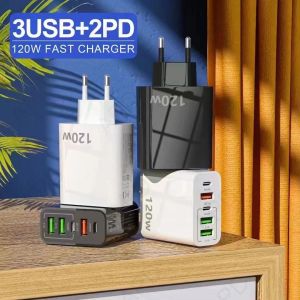 Carregador rápido multiporta PD 120W PD e adaptador de 3 portas USB para todos os telefones Carregamento rápido ZZ