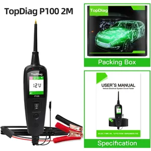 Topdiag p100 testador de circuito automotivo kit sonda energia sistema elétrico teste bateria ac dc 12v 24v ferramenta diagnóstico do carro