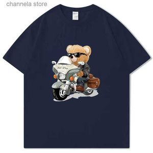 メンズTシャツ特大の綿Tシャツメンスポーツ高品質のオートバイ愛好家テディライダーTシャツ夏のプリントカジュアルショートスリーブティーT240202