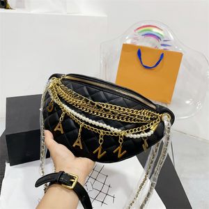 Moda bel çantası kadınlar zincir kemer çantaları püskül mektup crossbody tasarımcı çanta göğüs çantası orijinal deri bumbag fanny paketi