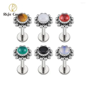 Stud Earrings Right Grand ASTM F136 Titanium 16G Flower Labret Earring With Semi Precious Stone Helix Cartilage Tragus Conch Piercing