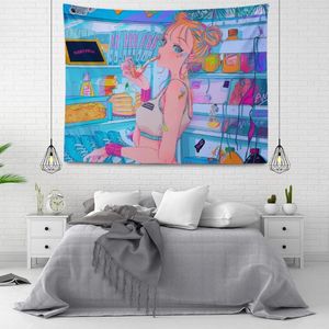 Tapestries Kawaii - Girls Hanging Wall Tapestry Bedroom Background Decoration Cute Pink Trendy Hippie Large Fabric