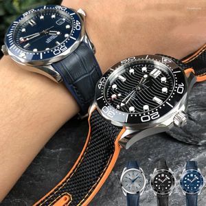 Bantlar 20mm 22mm naylon lastik bant Omega Seamaster için Uygun 300 Planet Ocean 600 Siyah Tuval Turuncu Silikon Kayış