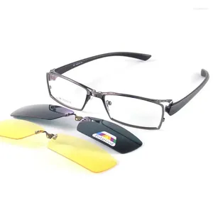 Sunglasses Frames Fashion Men's Business Design Eyeglasses Frame With 2 PCS Foldable Clip-on Yellow Night-vision Lenses Dual-use
