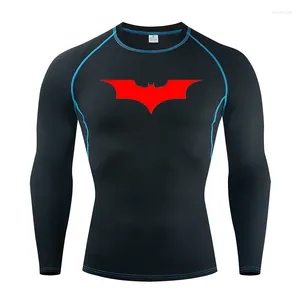 Camiseta masculina camisa de treinamento ao ar livre fitness ginásio jogging correndo moletom bat/-homem compressão apertado elástico respirável