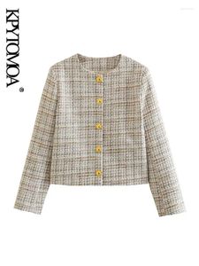 Kadın Suits Kpytomoa Kadın Moda Düğmesi Tüvey Blazer Ceket Vintage o Boyun Uzun Kollu Kadın Dış Giyim Şık Yelekler Femmes