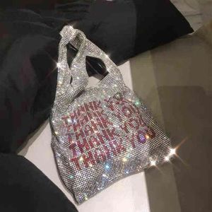 Teşekkürler payet çantaları kadınlar küçük tote çanta kristal bling moda bayan kova el çantaları yelek kızlar parıltı cüzdanlar marka y220422226k