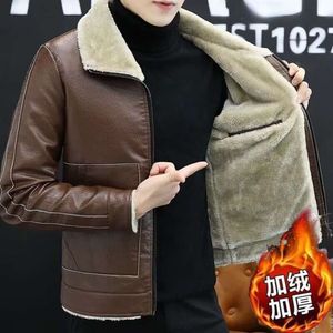 Mens Leather Jacket Designer Winter Lamb Fur Plush and Thickened Large Soft Autumn Motorcycle Clothing JUQL