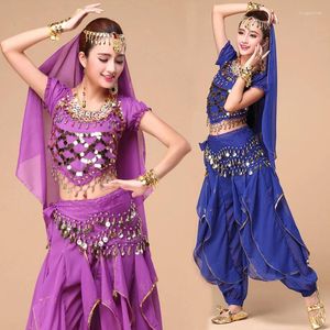 Stage Wear 4PCS Belly Dancing Costume Sets Egypt Dance Sari Indian Clothing Women Bollywood Pant