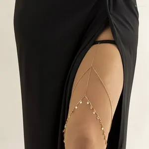 Ligas boêmias corrente de coxa simples estrela corpo cadeias para mulheres dupla camada metal bodychain moda jóias perna
