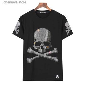 Men's T-Shirts Plus Size Rhinestones Skulls T Shirt for Women Clothing Fashion Streetwear O Neck Ladies Short Sleeve Tshirts Slim Chemise Femme T240202