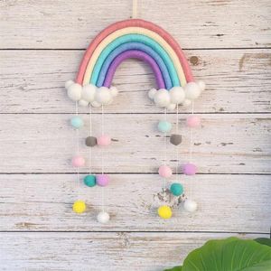 Tapissries 1 datorer Pompom Macrame Cotton Thread Rainbow Clouds Tapestry Wall Hanging Decor Handmade Woven Po Prop Room Decoration Crafts