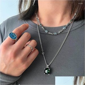 Pendant Necklaces Trendy Emerald Green Stone Necklace For Women Banquet Party Jewelry Fashion Vintage Drop Delivery Dhzdt